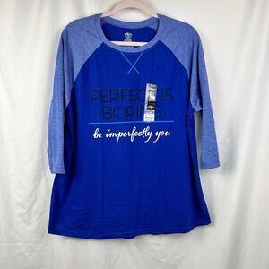 Baseball T-shirt Womens Plus Size XXXL Blue 3/4 Sleeve Perfect Is Boring Sporty